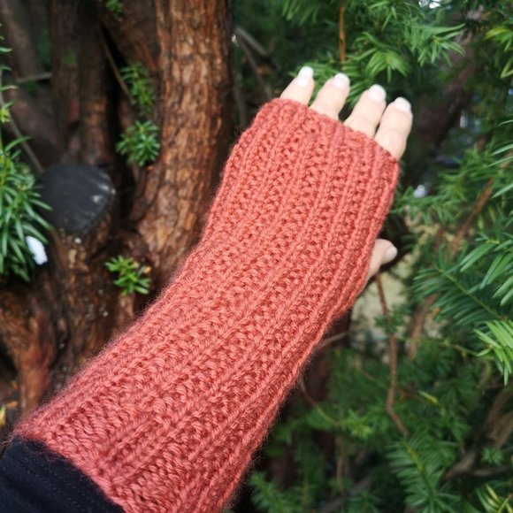 Sustainable Recycled Plastic Handmade Fingerless Knit Gloves Arm Warmer Gift - Picture 5 of 5